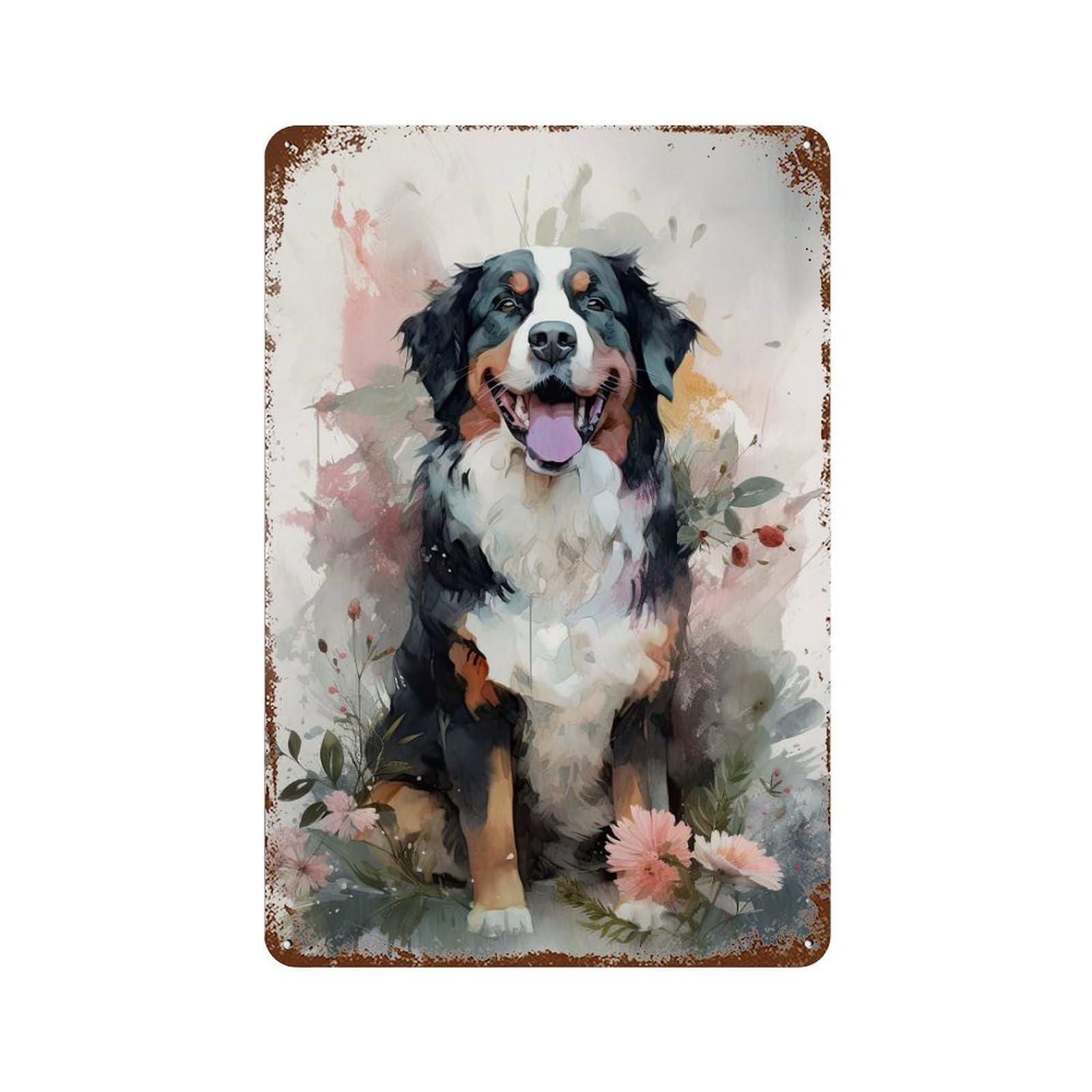 Bernese Mountain Flowers Weathered Tin Sign 11.8"x7.9", Ideal for Basement, Hobby Room And Garage Decor