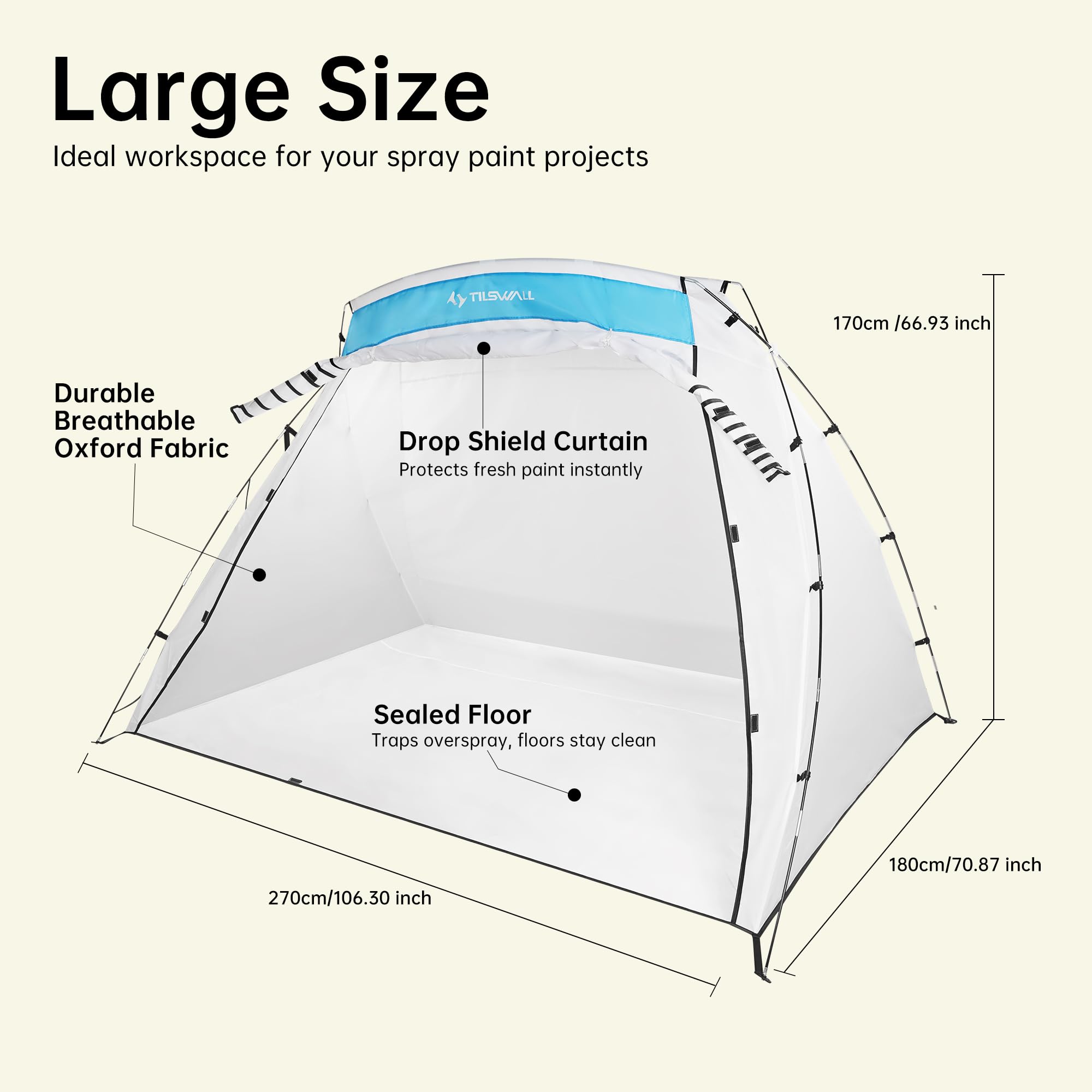 TILSWALL Paint Booth Tent Extra Large 8,86 x 5,91 x 5,58 ft Sprühkabinen-Zelt Tragbare Lackierkabine mit integriertem Boden & Mesh-Gewebe & windfesten Haken