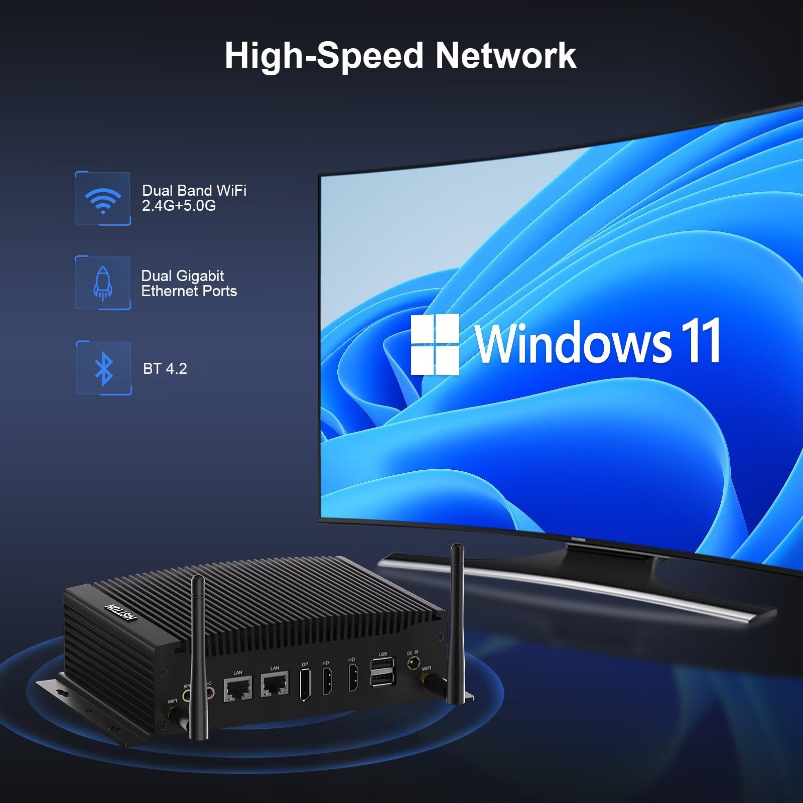 HISTTON Lüfterloser PC Industrie Mini PC Core i7-10810U, 16GB RAM 512GB M.2 SSD, Fanless Mini Computer 2 RS232/485 COM, Dual HD+DP 4K Triple Display, 2LAN, 6USB, GPIO, WiFi, BT4.2, Win11/Linux/Ubuntu
