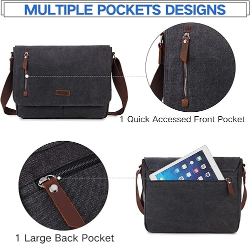 Miniatura 4 de VONXURY - Bolsa de mensajero para hombres y mujeres, lona de cuero de 14 pulgadas para computadora portátil, bolsa de hombro para el trabajo