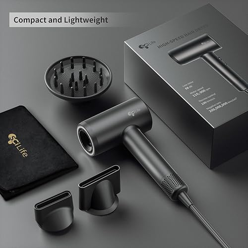 Miniatura 7 de Secador de pelo con difusor - Secador de pelo iónico negativo con motor de alta velocidad sin escobillas de 110.000 RPM para secado rápido, secador