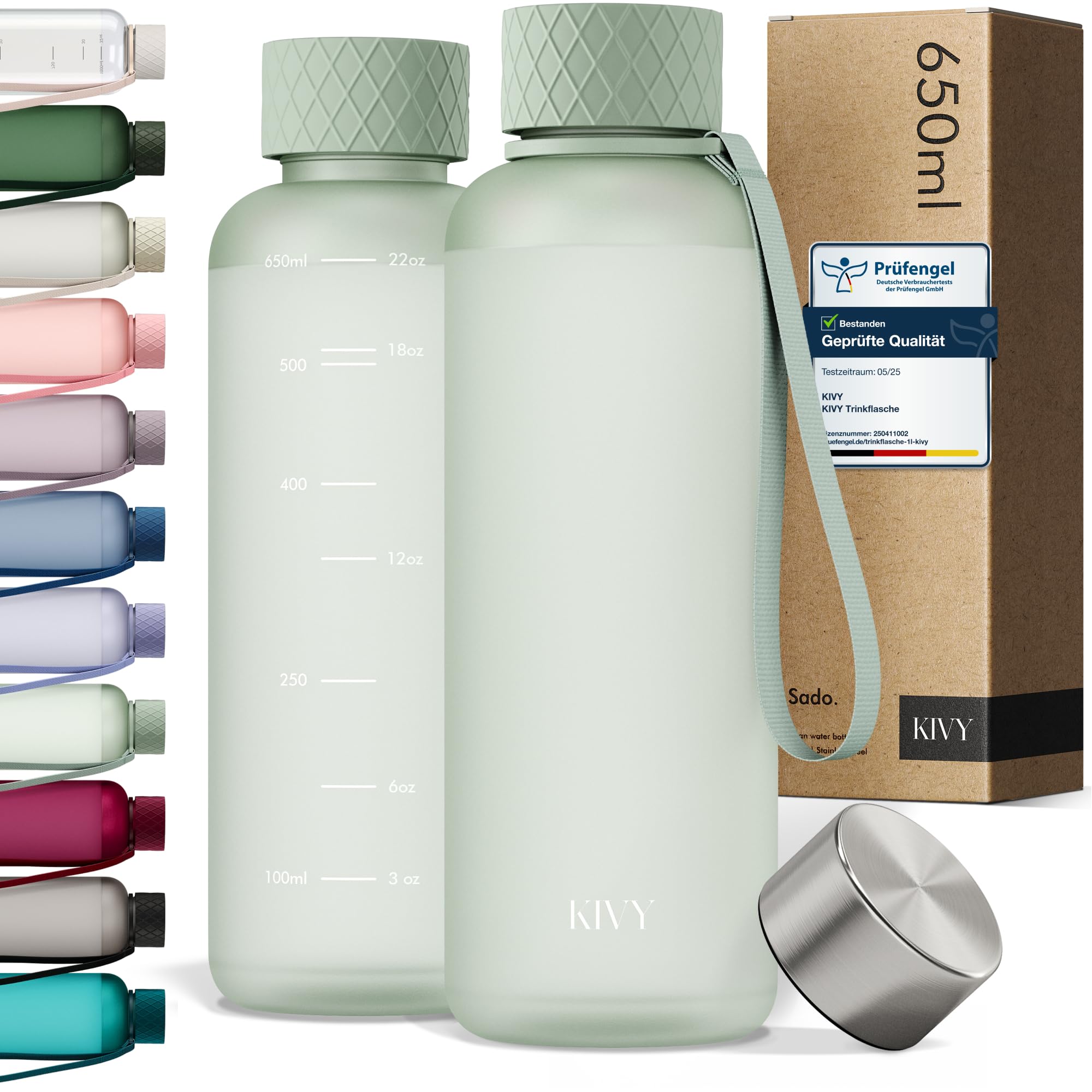 KIVY Trinkflasche 650ml [BPA FREI] Auslaufsicher & Spülmaschinenfest - Wasserflasche für Kinder & Erwachsene - Water Bottle Small - Trinkflasche Schule - Tritan Flasche für Kohlensäure geeignet