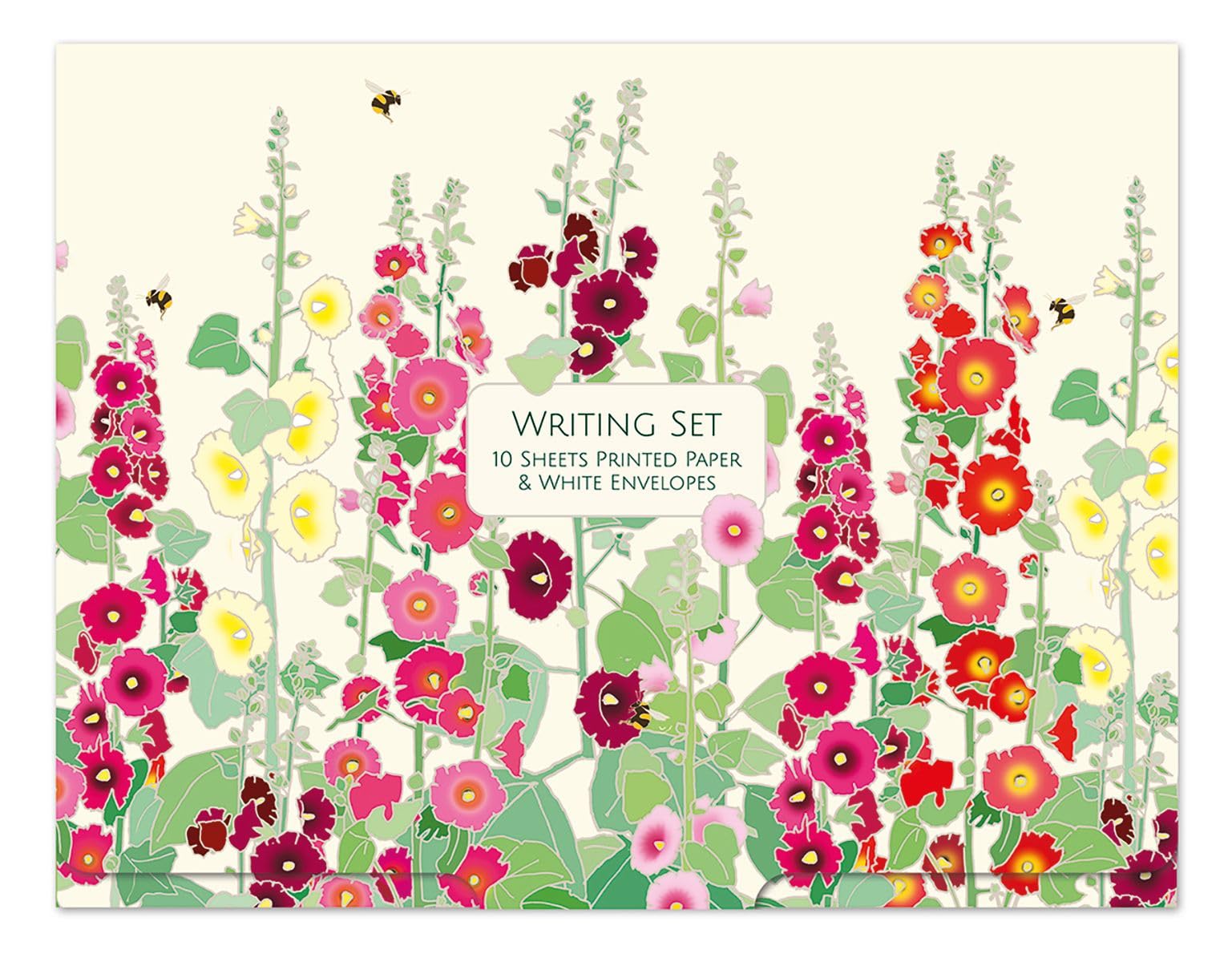 Museums & Galleries Writing Paper Set - 10 Sheets with Envelopes - Emily Burningham 'Hollyhocks' Design - Stylish Stationery
