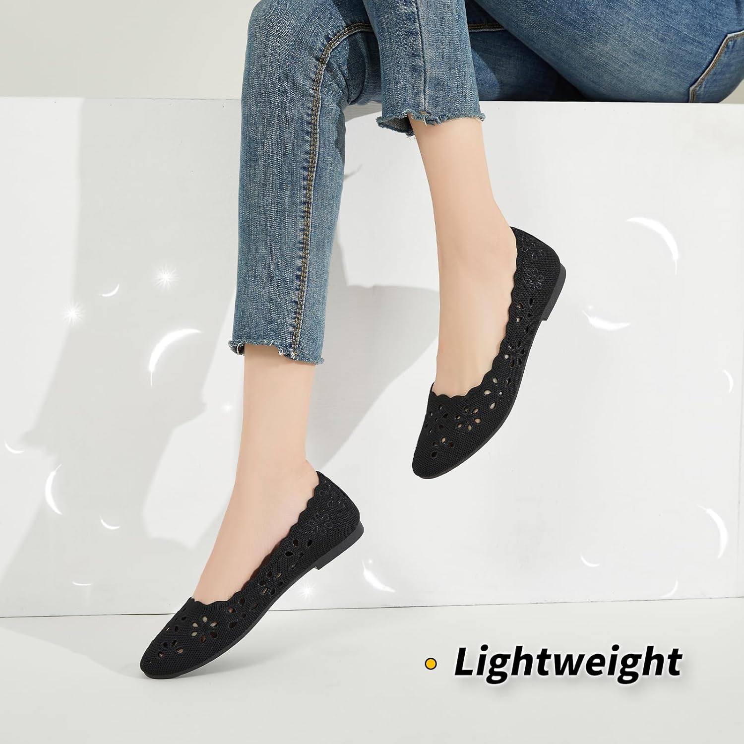 BABUDOG Mesh Ballet Flats Shoes for Women,Womens Flats Dressy Comfortable,Women's Dress Shoes with Flower Eyelets,Slip on Casual Walking Flats - Image 3