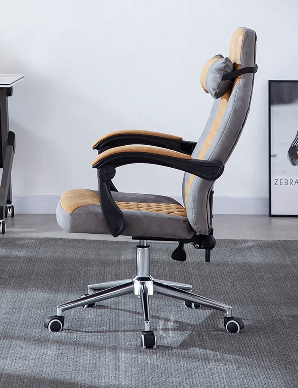 Reposacabezas Silla De Escritorio para Computadora Silla De Oficina Ajustable Básica, Cojín De Asiento Grueso Amarillo, Reposapiés De Silla De Trabajo Giratoria, Silla Boss,