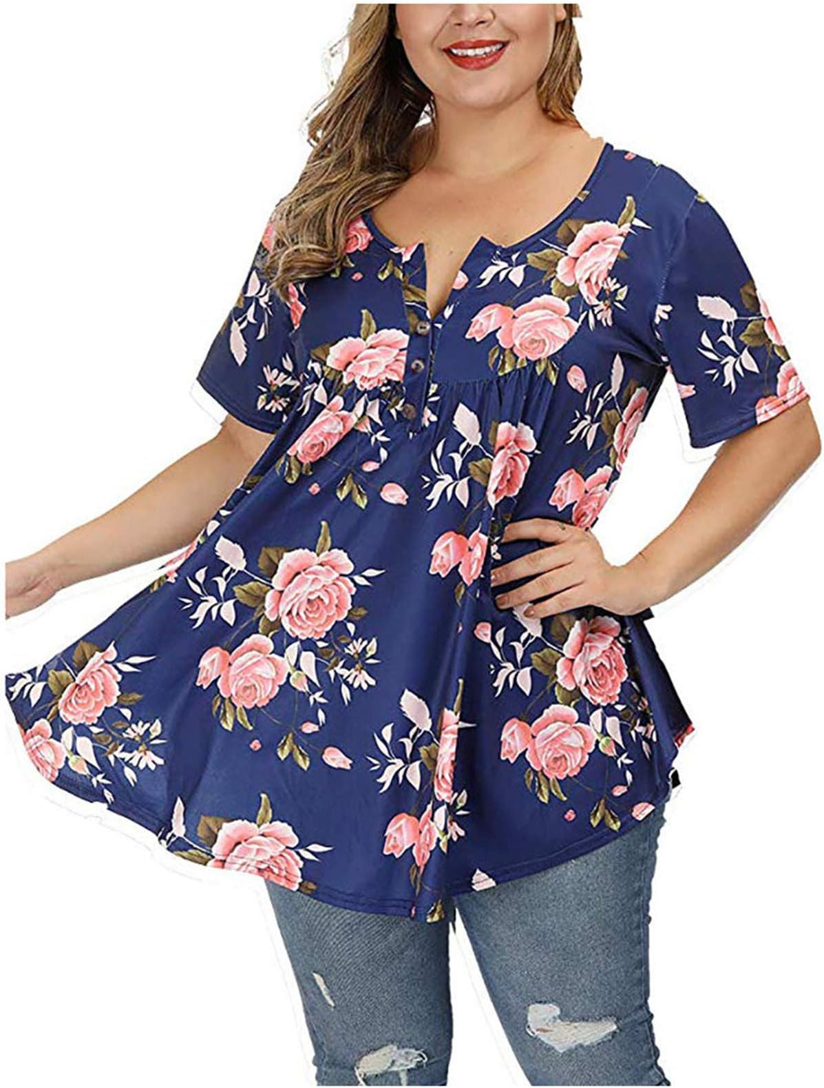 Women's Summer Tops Plus Size Fashion Printing Short Sleeves T-Shirt Blouse Tops Blouses for Dressy Casual