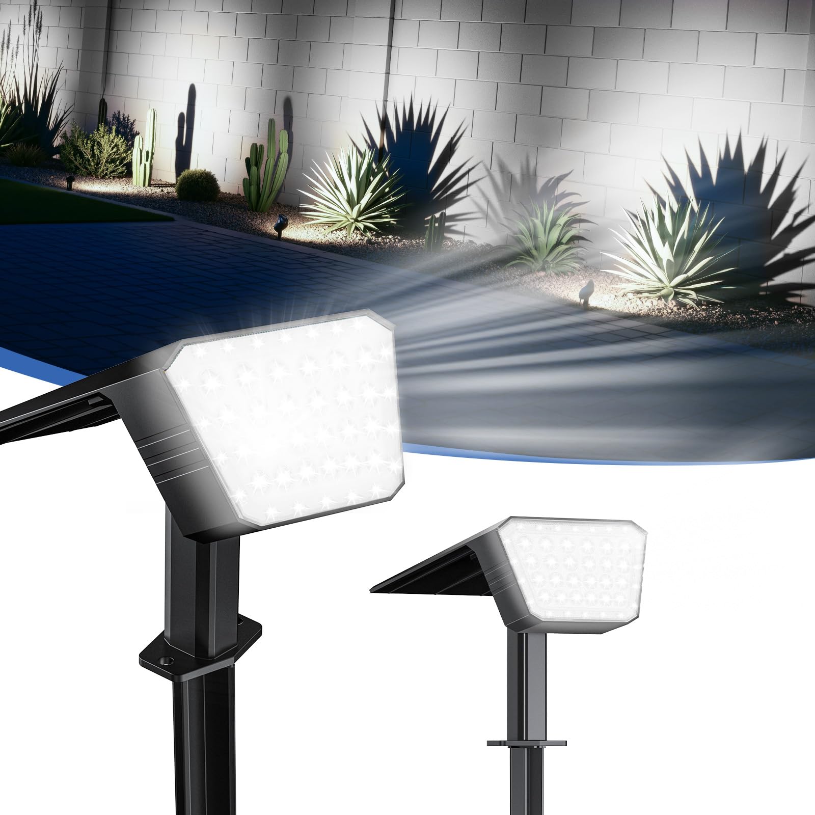 FIFlying Solarlampen für Außen Garten, 2 Stück 7000K Kaltweiß Solarstrahler, Solarleuchte mit IP67 Wasserdicht, 3 Beleuchtungsmodi, für Außen, Garten, Rasen, Anlage, Statue, Hof, Wege
