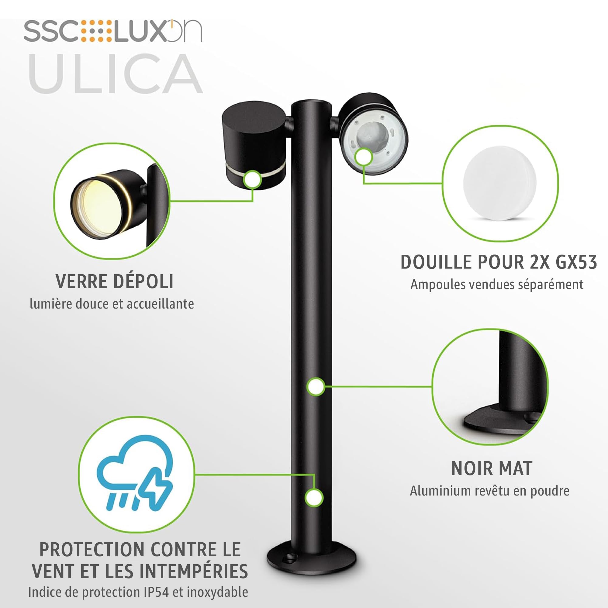 SSC-LUXon ULICA lampe extérieure sur pied double spot GX53 orientable IP54