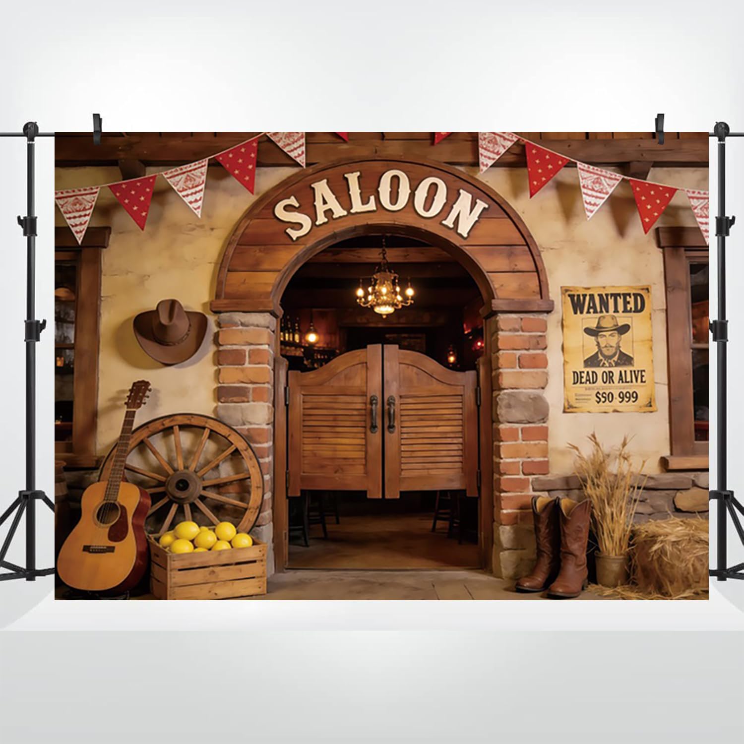 3 x 2,5 m Wild West Saloon wejście tło Wanted Poster Kowboy rekwizyty drewniany łuk koło samochodu dekoracja frontier salon tematyczny studio fotograficzne rekwizyty