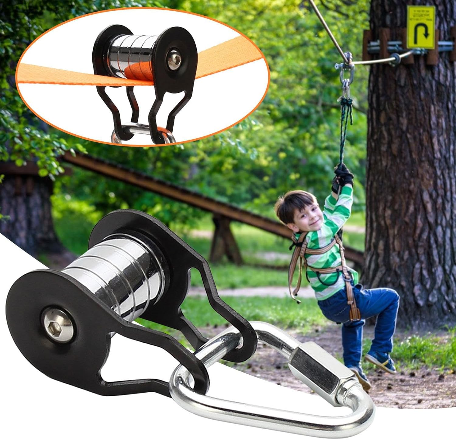 Slacklin-e Zipline Pulley - Zip Line Rope Pulley for Rope - Sports Pulleys with 5 Rollers for Children - Pulleys Training Supplies for Garden Obstacle Course