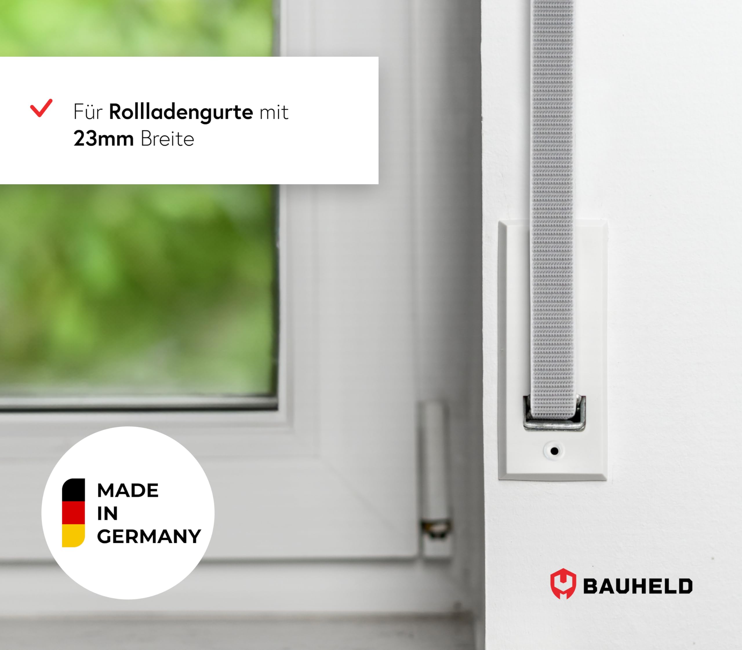 BAUHELD® Rolluik-riemwikkelaar inbouw [Made in Germany] - Maxi Inlaat-riemwinder gemaakt van staal - Voor rolluikriem 23 mm [zonder riem] - Rolluikopwikkelaar incl. Afdekking Wit - Gatafstand 160mm
