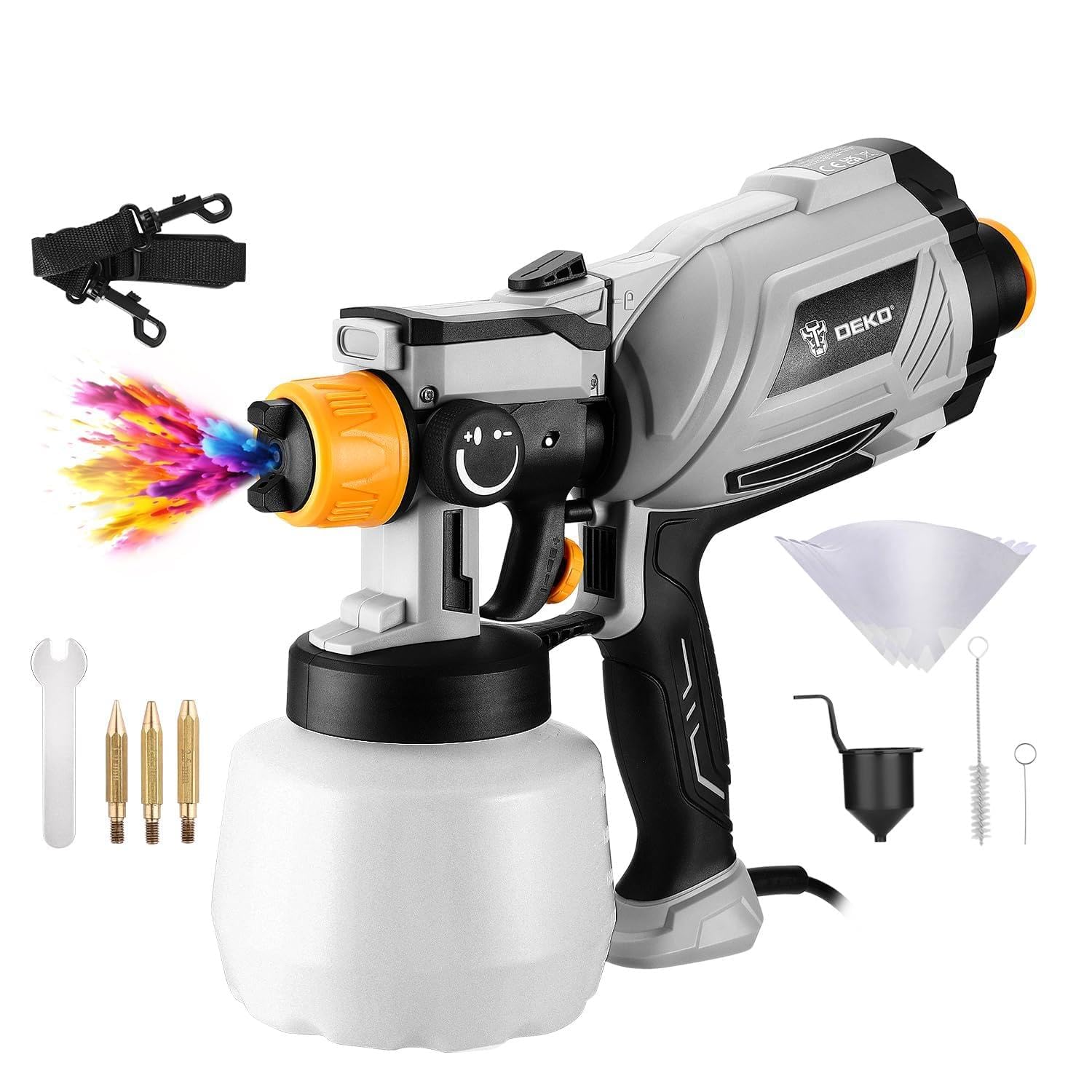 DEKO 1000W Electric HVLP Paint Sprayer, 4 Sizes Nozzles & 3 Adjustable Spray Patterns, Cleaning Kit, Spray Gun for Fences, Sheds, Walls, Ceilings, Cabinets, Furniture DIY Interior Exterior Painting