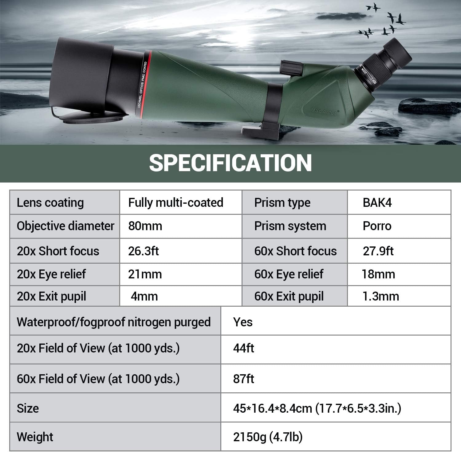 NOCOEX 20-60x80mm Spotting Scope - HD Optics Waterproof Monocular Telescope for Birdwatching, Astronomy, Wildlife, Scenery, Shooting, Archery, Outdoor - with Tripod, Phone Adapter, Shutter Control : Electronics