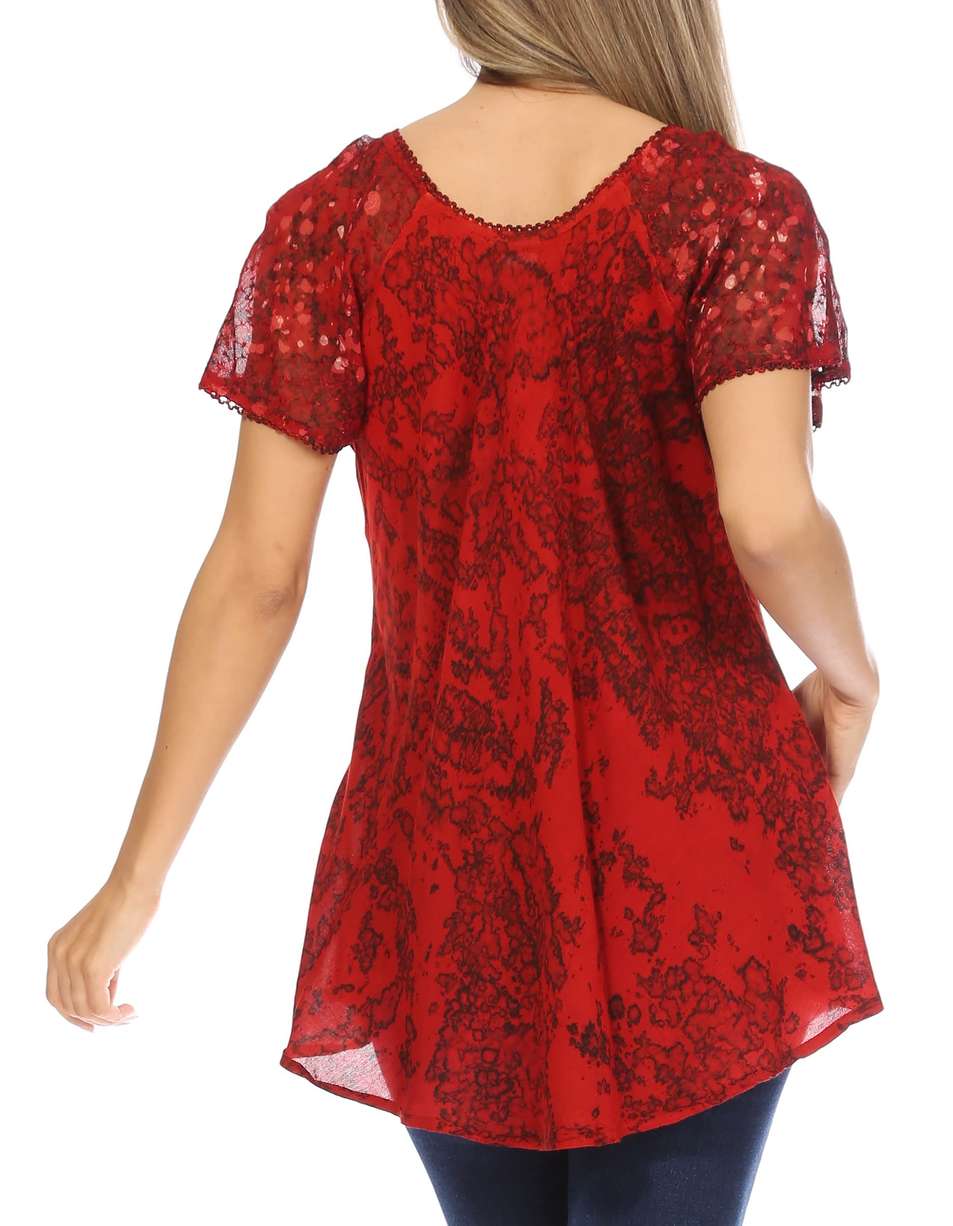 Sakkas Ash mouchetée Tiedye Casquette brodée Manches Chemisier Top Ourlets Broderie