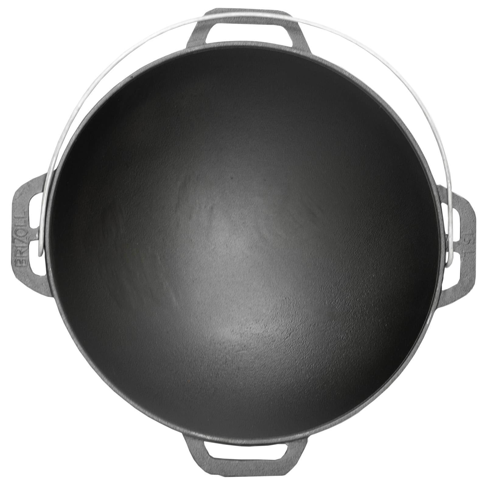 4BIG.fun 10L Gusseisen Schwenktopf Kazan Asia Kasan mit Deckel aus Gusseisen Grillwok Wokpfanne Grill Cast Iron Campingtopf Kessel Wok Traditioneller