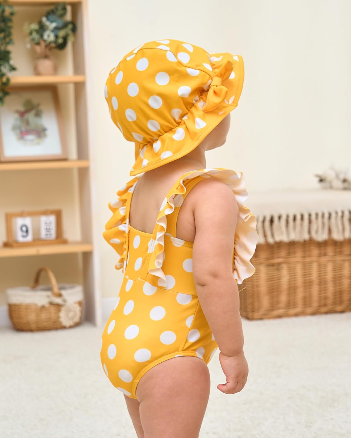 Baby Girl Swimsuit Infant Summer One-Piece Bathing Suit with Hat Ruffle Beach Tankini Bikini Toddler Swimwear - Image 3