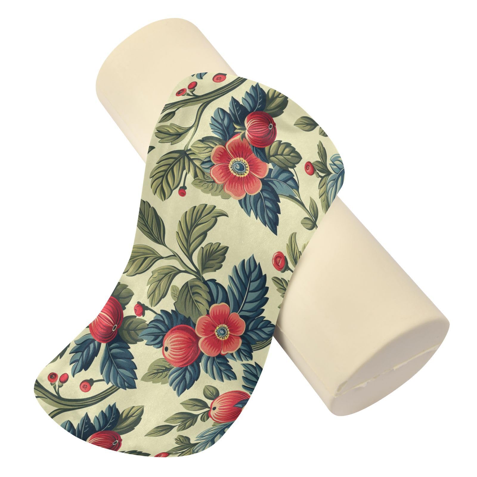 miaozhen Wild Floral Red Cyan Neck Roll Pillow Cover Decorative Cylinder Pillows for Bed soporte para el Cuello 5.5''x17''