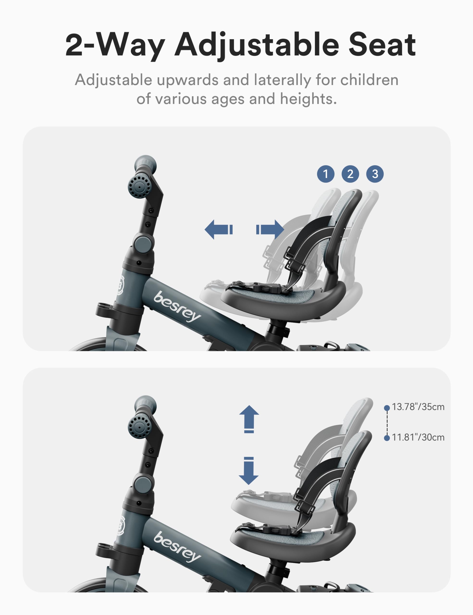 besrey Bicicleta para niños pequeños con manija de Control Parental para niñas y niños de 1 a 3 años, Triciclo para niños, Triciclo para niños pequeños con Pedal extraíble, Asiento Ajustable