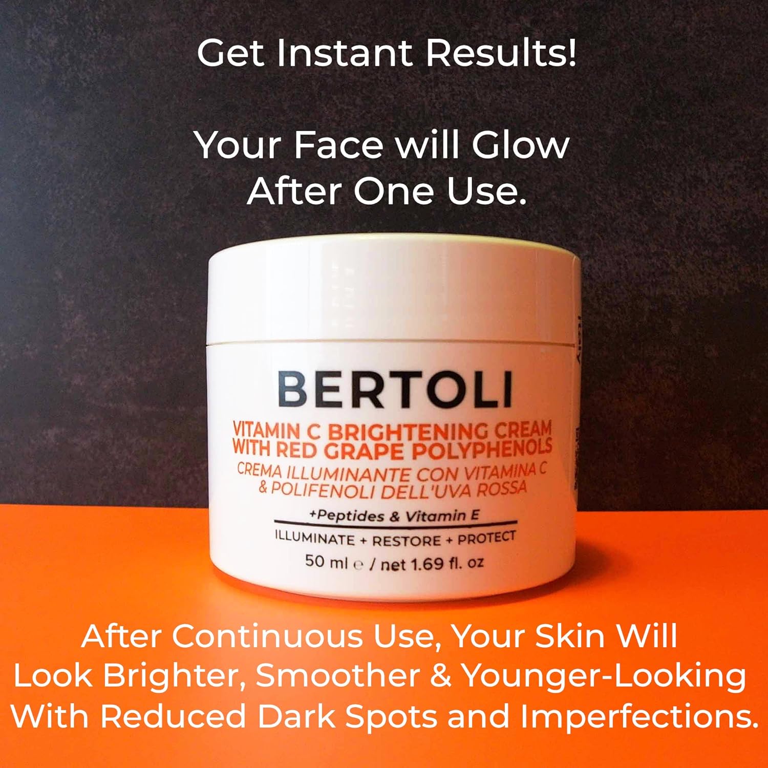 BERTOLI Brightening Cream – Polyphenol Moisturizer for the Look of Dark Spots, with Peptides, Hyaluronic Acid, Vitamin C & Grape Antioxidants | Italian Skincare | Clean, Vegan