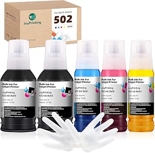 JoyPrinting 502 Ink Refill Bottles Compatible Epson T502 Use for ET-2750 ET-3750 ET-4750 ET-2760 ET-3760 ET-4760 ET-2700 ET-3700 ET-3710 ET-15000 (Black, Cyan, Magenta, Yellow, 5 Pack)