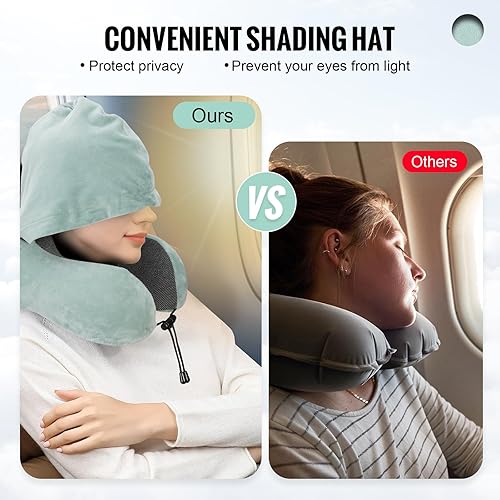 Miniatura 2 de Almohada de viaje, almohada cervical para viajes con capucha para avión, almohada de terciopelo de espuma viscoelástica para el cuello para adultos