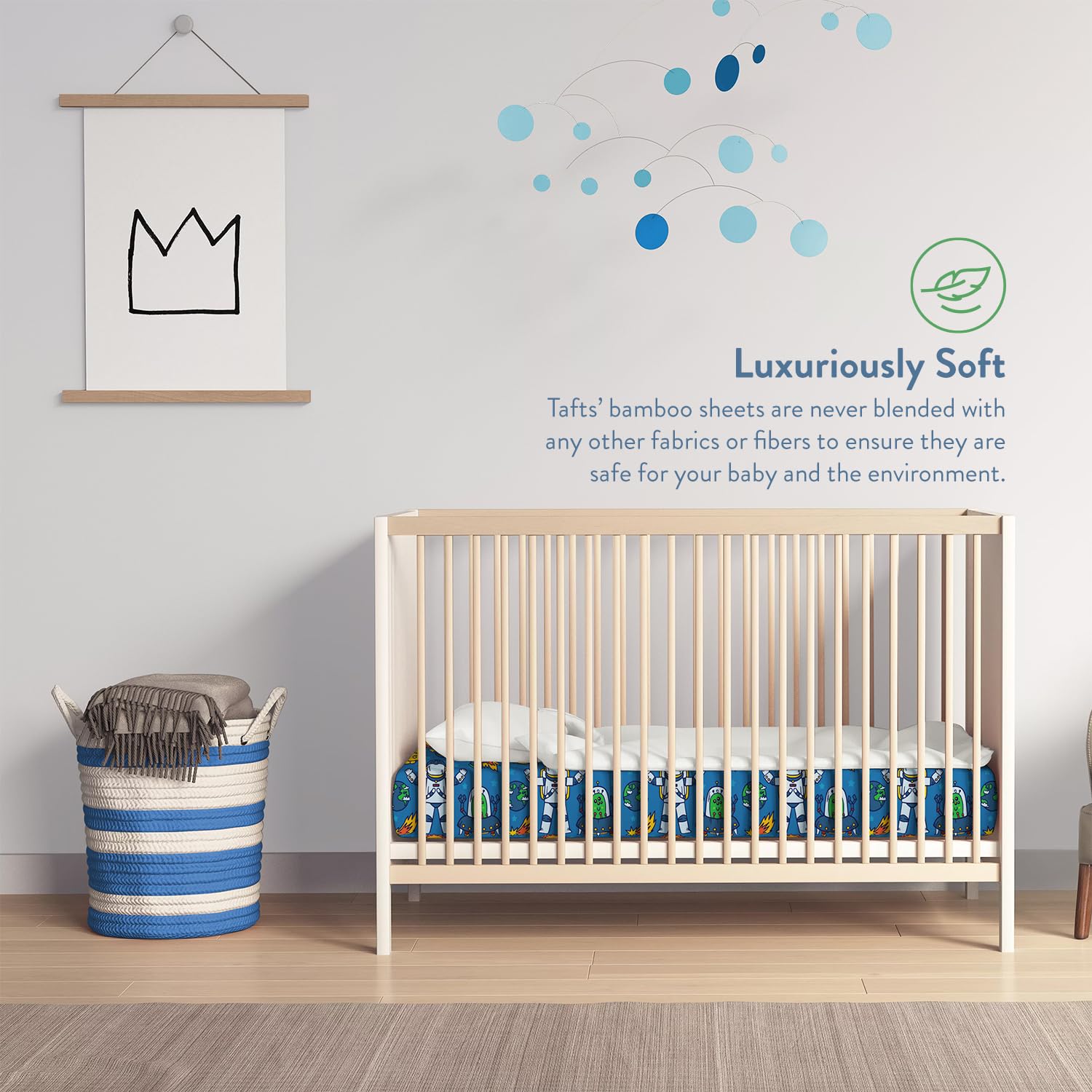 TAFTS Spannbettlaken für Kinderbetten aus Bambus-Viskose, für Mädchen und Jungen, 100 % Bio-Bambus-Viskose, für Standard-Kinderbett- und Kleinkindmatratzen, kühlend, weich, 360-Grad-Gummizug