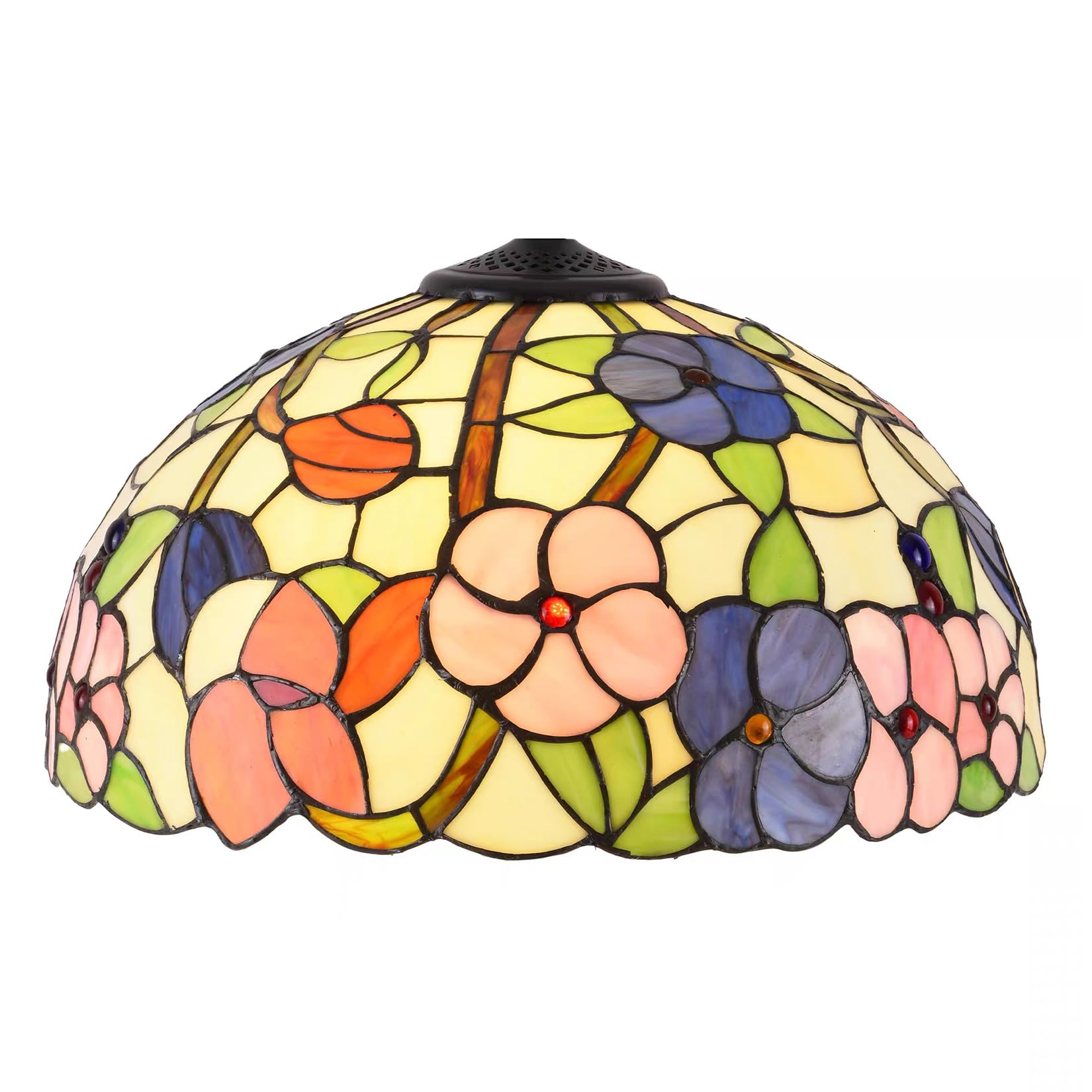 SaryEdge 16-Inch Tiffany Style Stained Glass Lamp Shade Replacement, Only Pastoral Floral Lampshades, Retro Lantern Shade Fit for Table Desk Lamp, Bedside Reading Lamp,Wisteria，Cherry ，Cherry Blossom