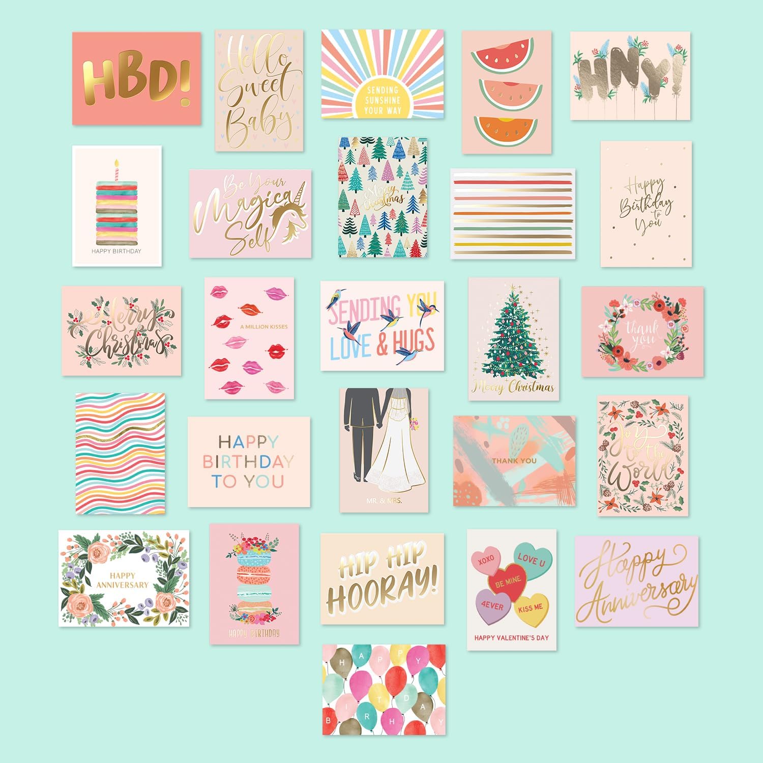 Sweetzer & Orange 100 All Occasion Cards & Envelopes Set - Greeting Notecards Assortment Box - Birthday Cards Bulk for Office, Thank You, Holiday, Blank Notecards & more – Organizer Box Included - Image 6