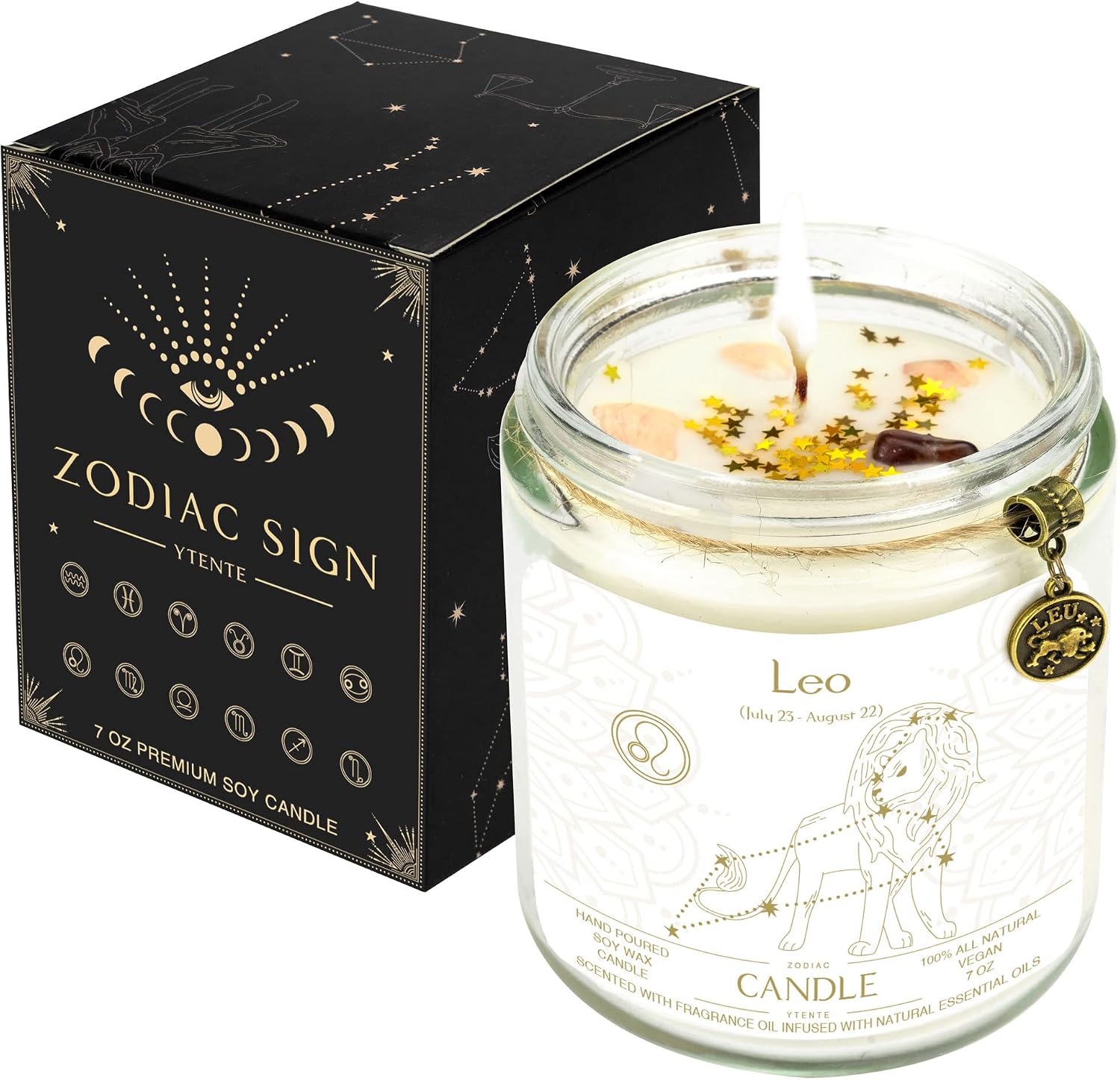 crystal topped astrology candle for mood lighting