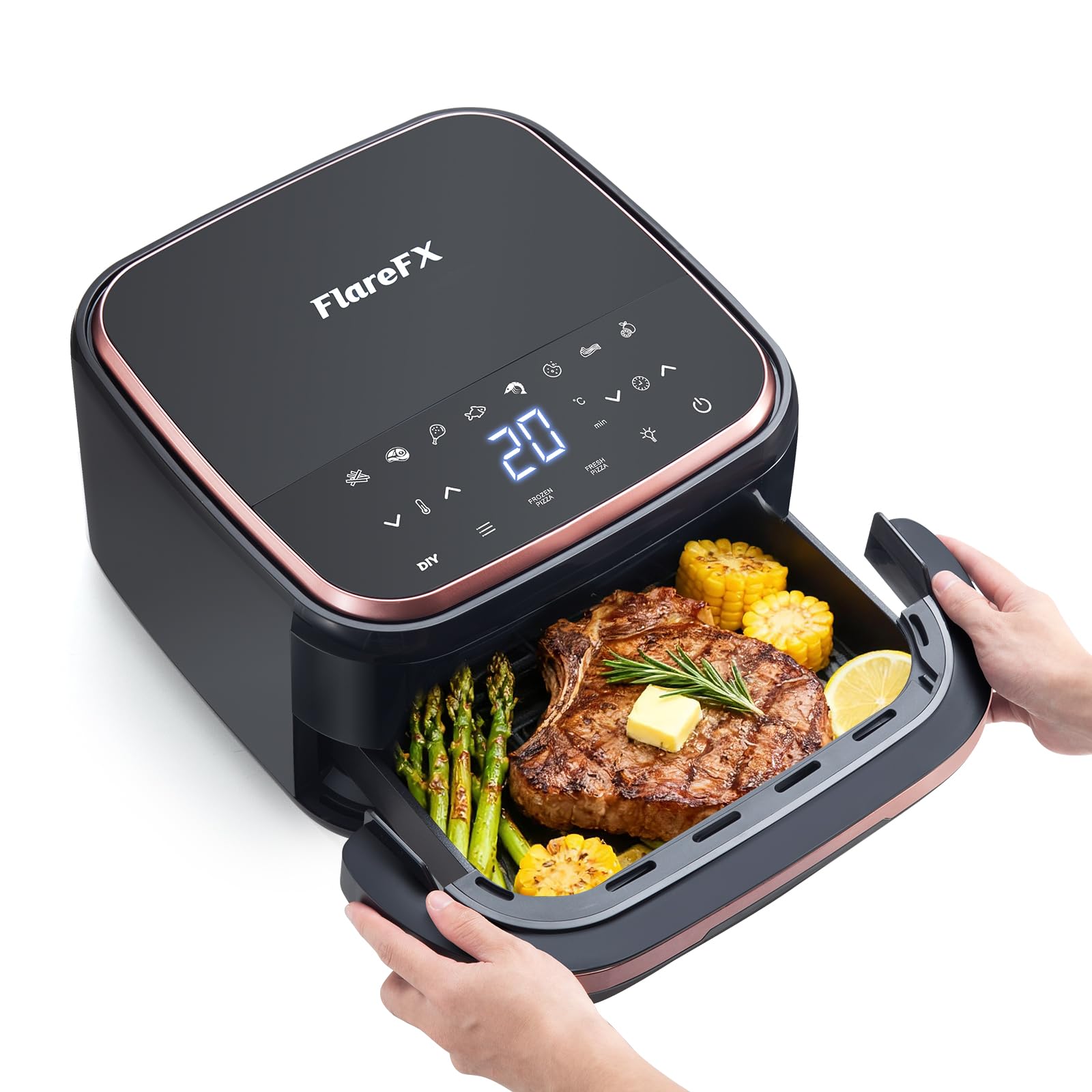11-in-1 Air Fryer Oven with Dual Heating System, 4.5QT Nonstick Air Fryers Toaster Oven Combo Oil-Free Broil, Roast, Dehydrate, Bake, Reheat, with Window & Digital Touch Display, Fits 4 People