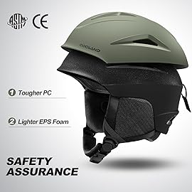 Odoland Ski Helmet, Snowboard Helmet with Ski Goggles for Adults and Youth, Audio Compatible, Shockproof, Windproof, Safety Snow Sports Helmet and Protective Glasses for Men Women, Olive Green, M