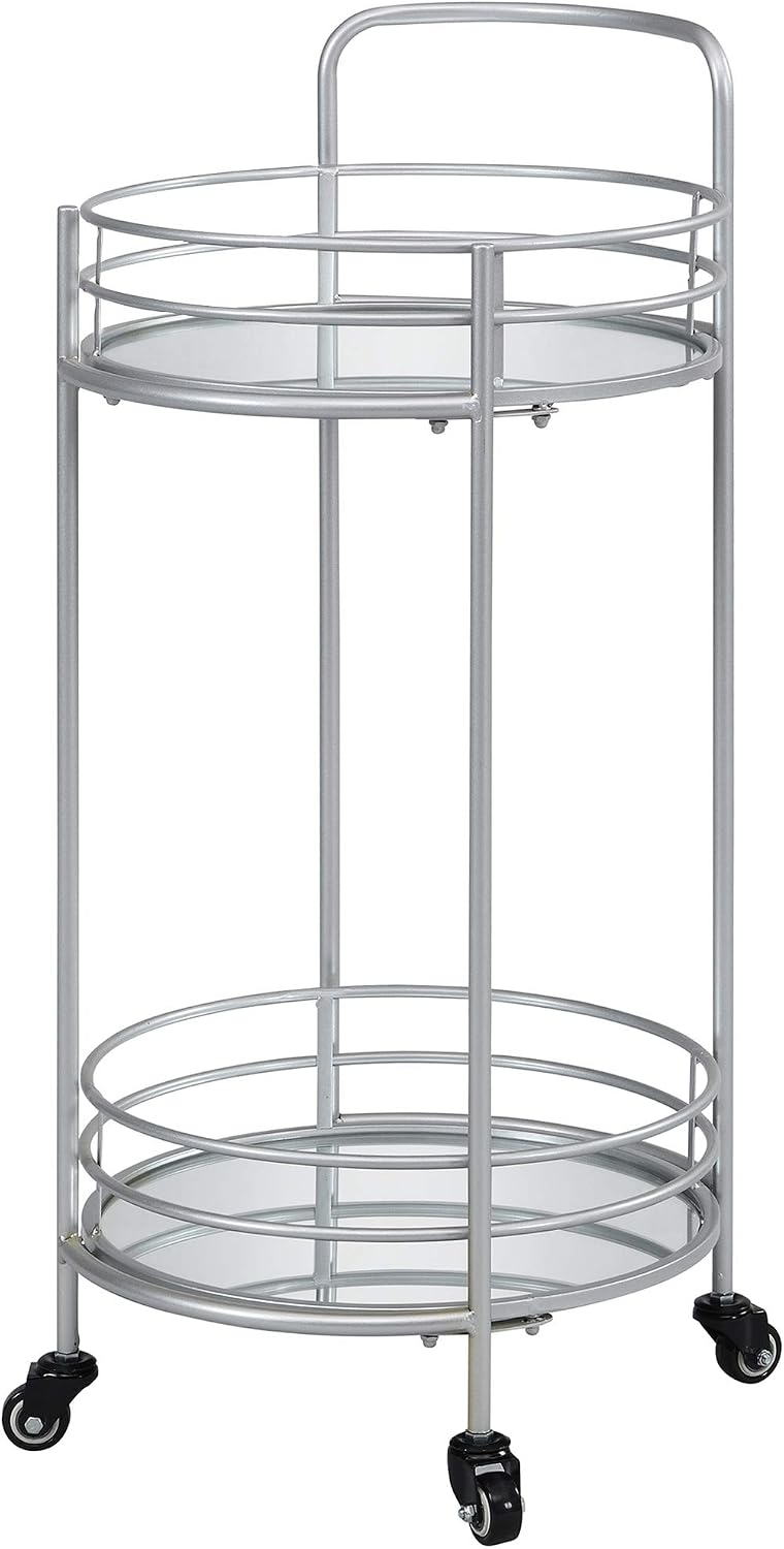 FirsTime & Co. Silver Joliet Round Bar Cart, American Designed, Silver, 16 x 16 x 33.5 inches, 16 inches, Silver & Mirror (70274)