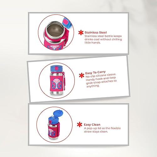 Miniatura 9 de Skip Hop Vaso para beber con pajilla, botella de paja de acero inoxidable para zoológico, dinosaurio