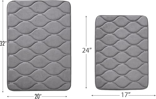 Miniatura 2 de Yafa Home Fashion Juego de 2 alfombras de baño de 17 x 24 pulgadas + 20 x 32 pulgadas, espuma viscoelástica tapetes de baño absorbentes y