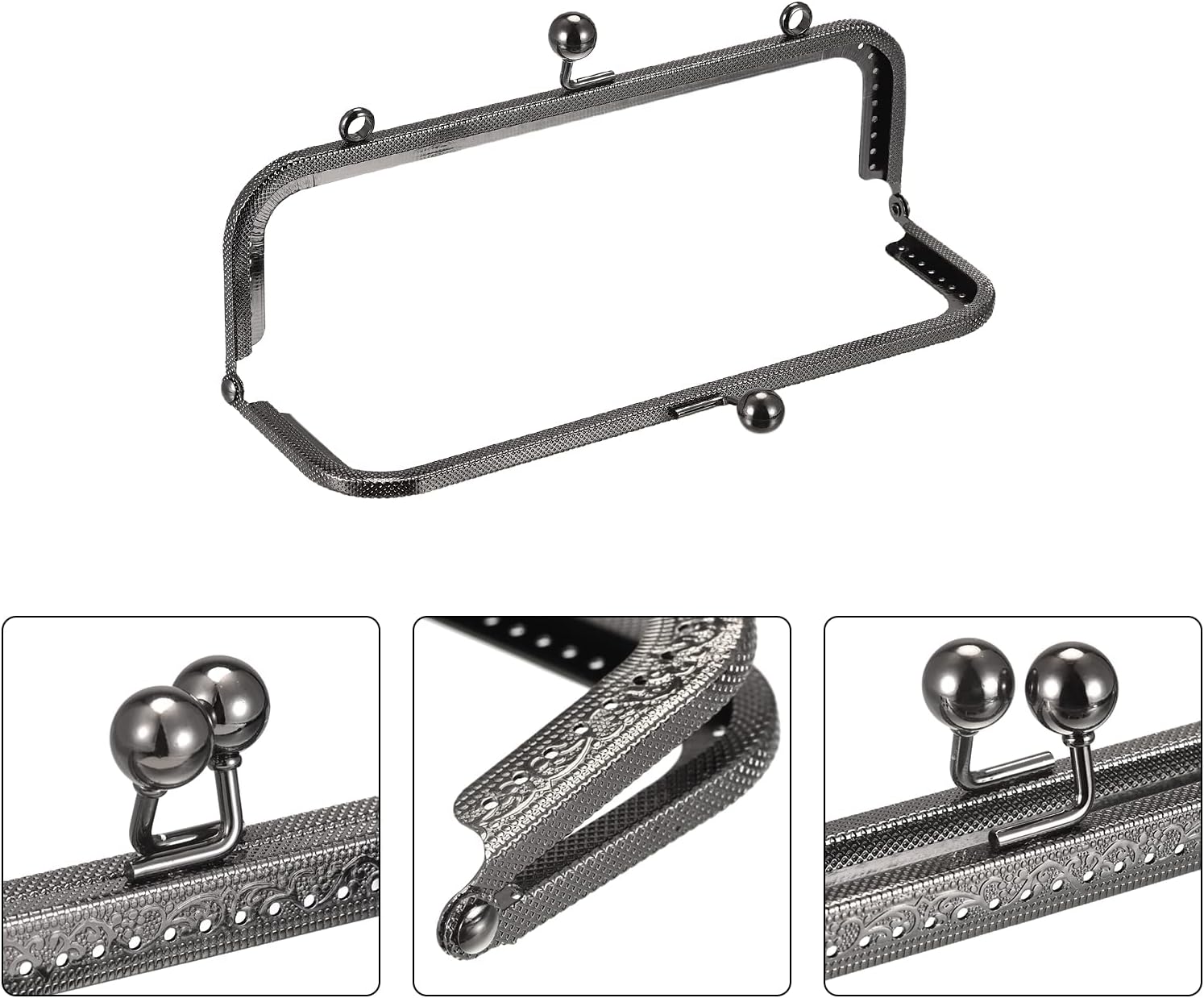 uxcell Metal Purse Frames - 8.07" 5Pcs Kiss Lock Clasp Frame Rectangle Embossed Clutch Frame Handles for Coin Purse Sewing Bag Making DIY Craft, Dark Grey
