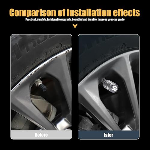 Miniatura 3 de ZKFAR 5 tapas de vástago de válvula de neumático, metal con forro resistente a fugas tapa de aire para neumáticos, patas de perro (gris)