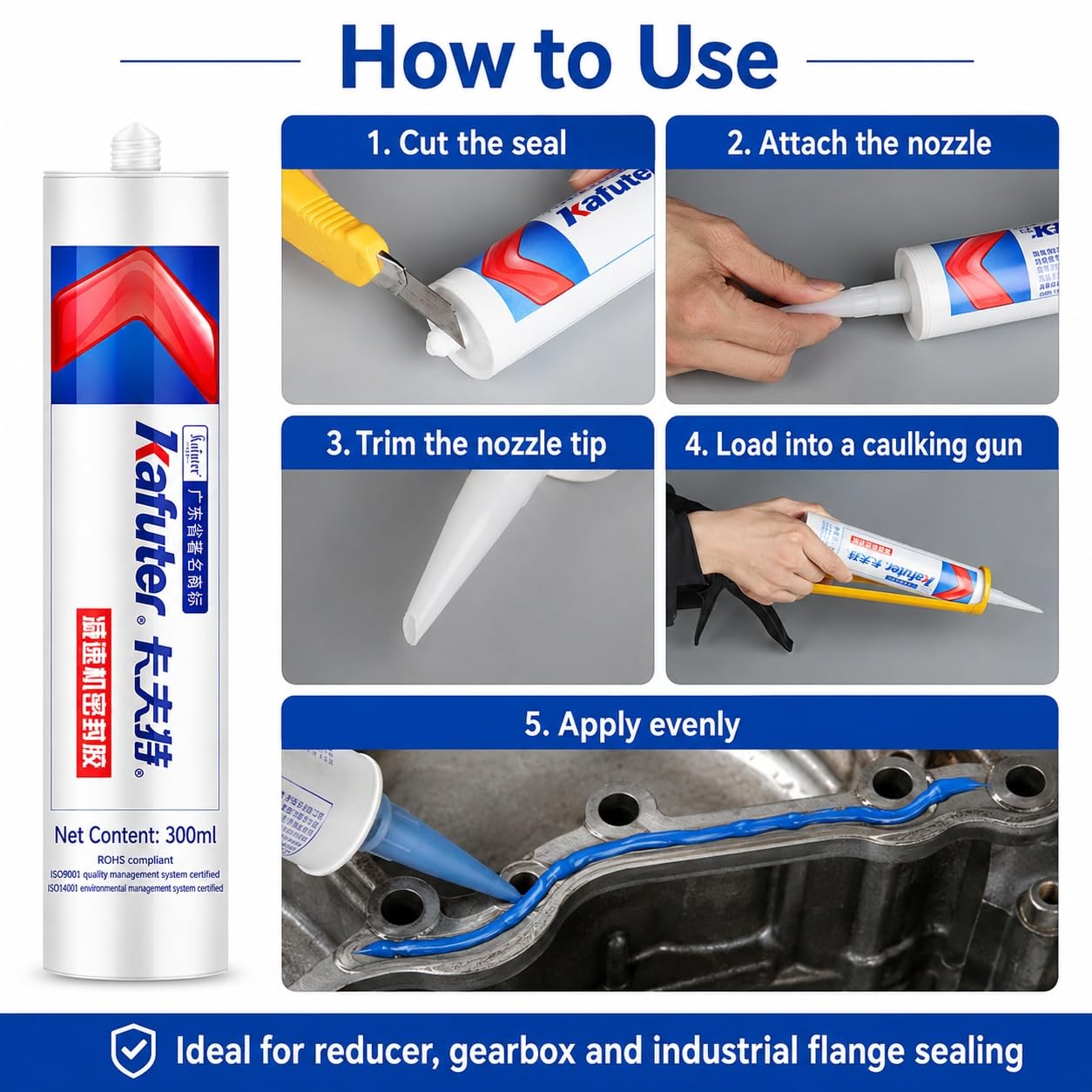 VIDOO Kafuter K5585 300ml Silikonkleber Getriebereparatur-RTV-Silikon-Fugenversiegeler Mechanischer Dichtstoff für Hochdruckpumpen Anti-Leck-Pad-Gel Silikonkleber, Schwarz