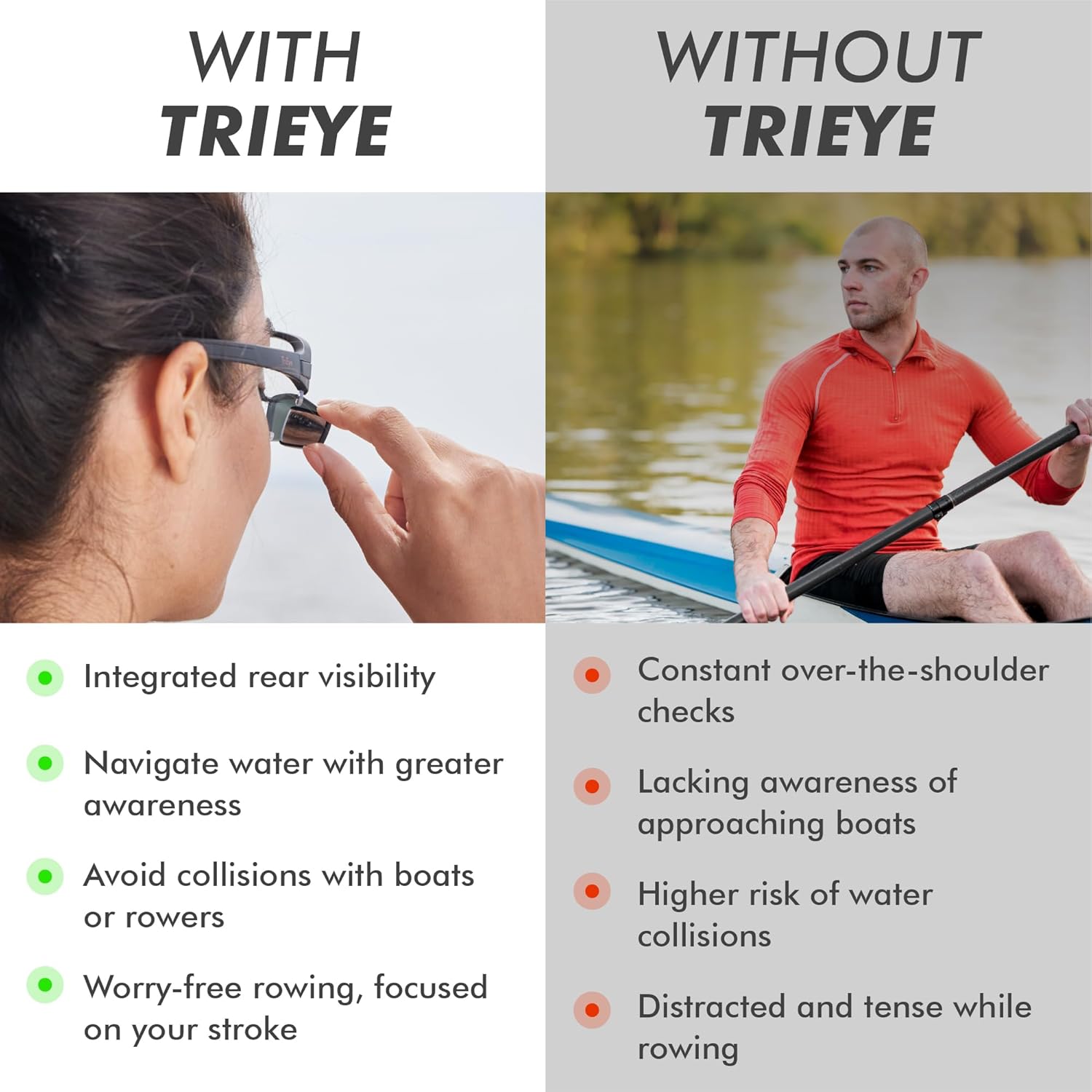 TriEye Sports Sunglasses with Rearview Mirror – Men & Women Polarized Sunglasses Rowing & Cycling Glasses – UV400 Protection
