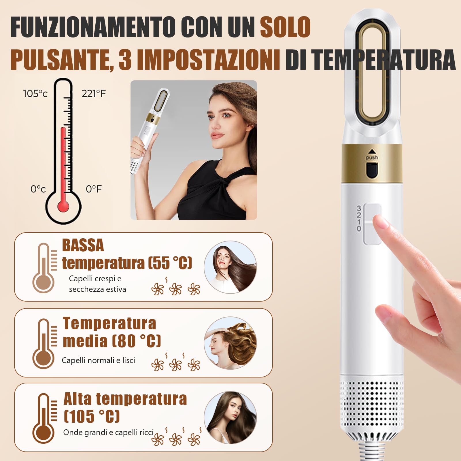 Spazzola Ad Aria Calda 6 in 1, 1-Step Styler, Asciugacapelli rotante con tecnologia ceramica, Tecnologia a Ioni, 1000 W, multiuso per asciugare, arricciare e lisciare (Bianco)