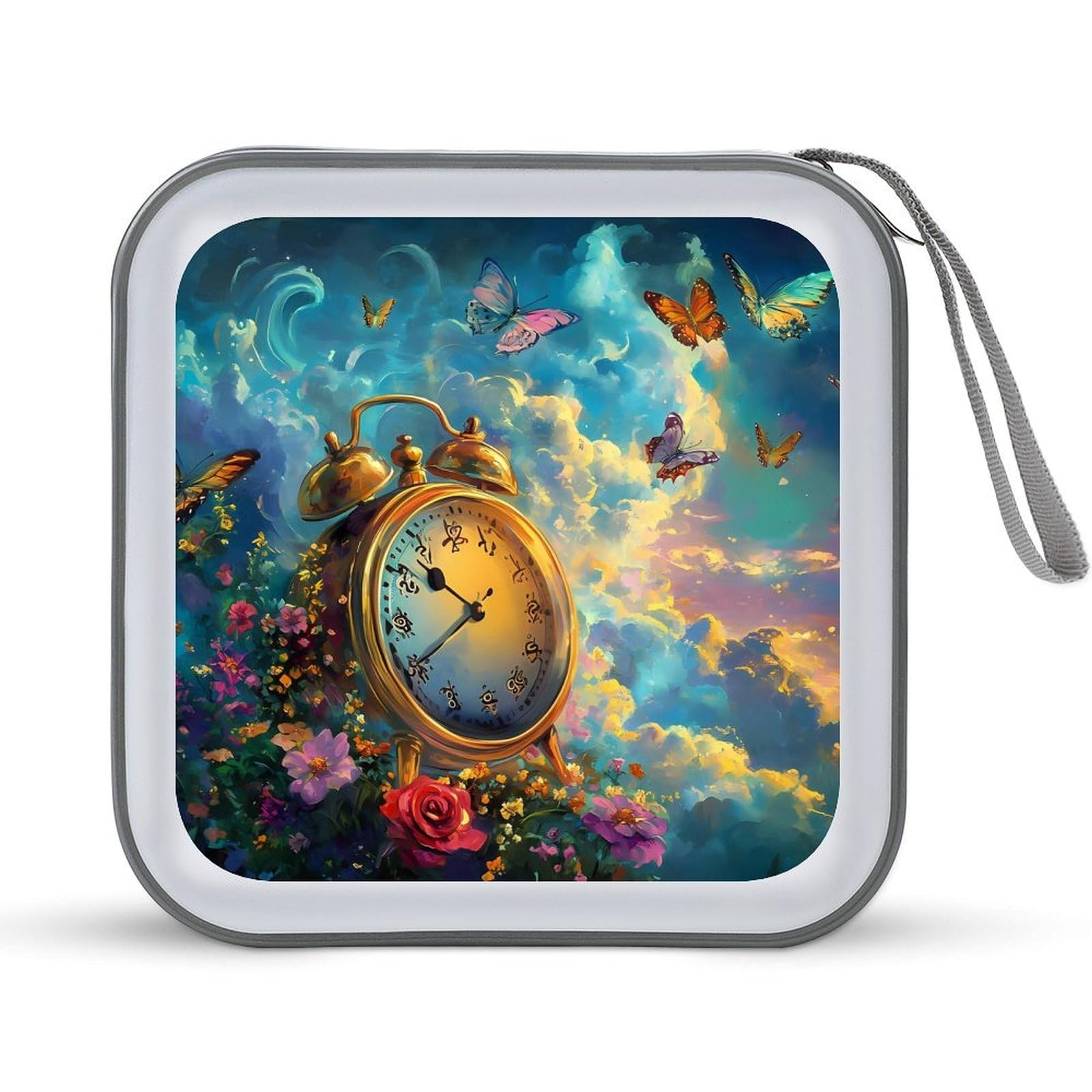 Vintage Clock Butterfly CD Case Portable DVD Holder Storage Organizer for Home Travel