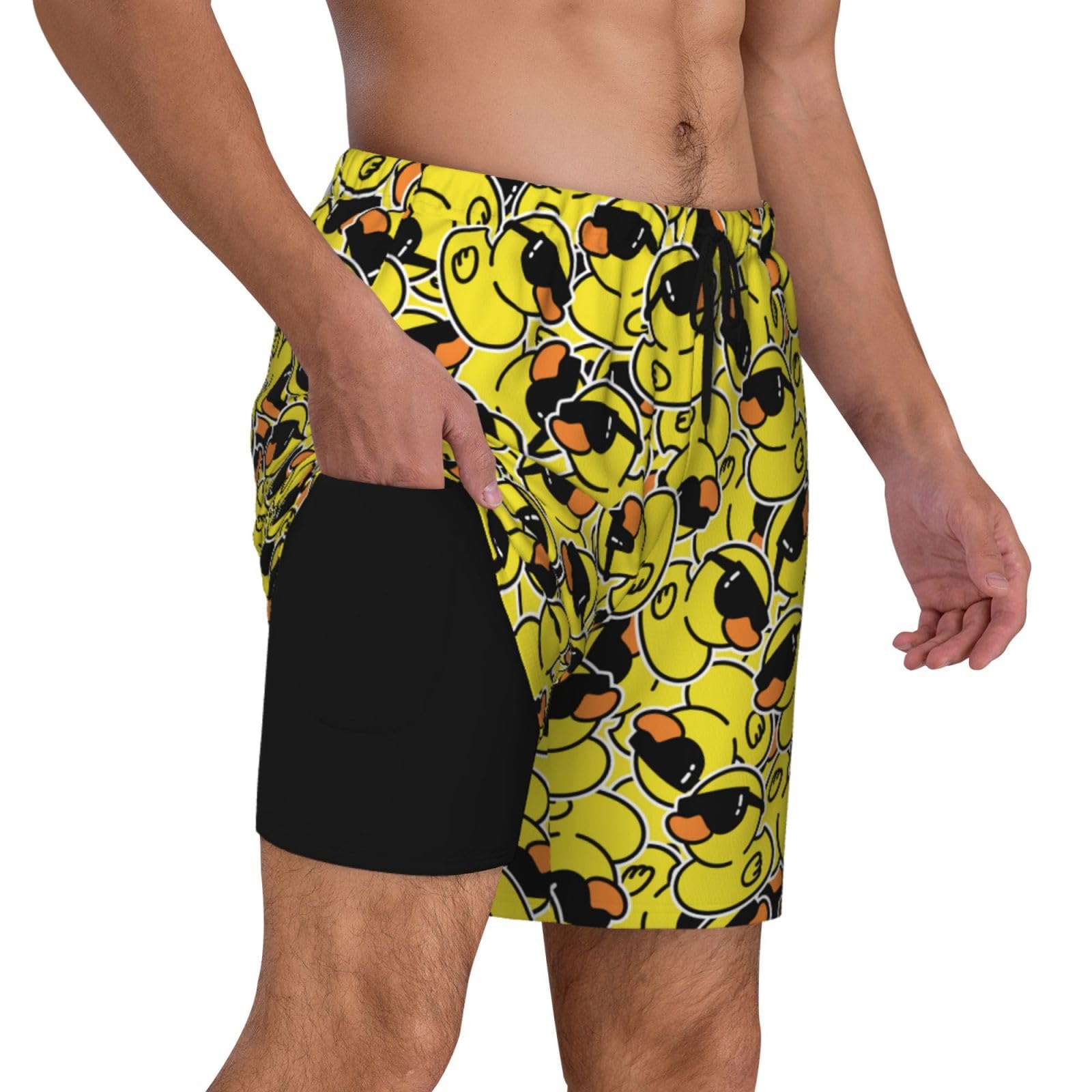 Duck Men's Swim Trunks with Compression Liner 2 in 1 Inseam Quick Dry Beach Shorts 7 inch Swimming Board Shorts