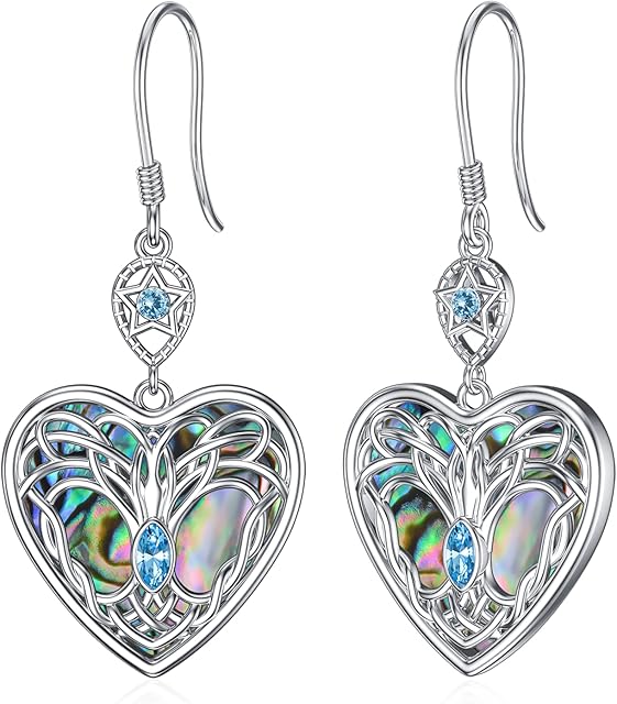 AOBOCO Celtic Heart Tree of Life Earrings 925 Sterling Silver Family Tree Dangle Drop Earrings for Women