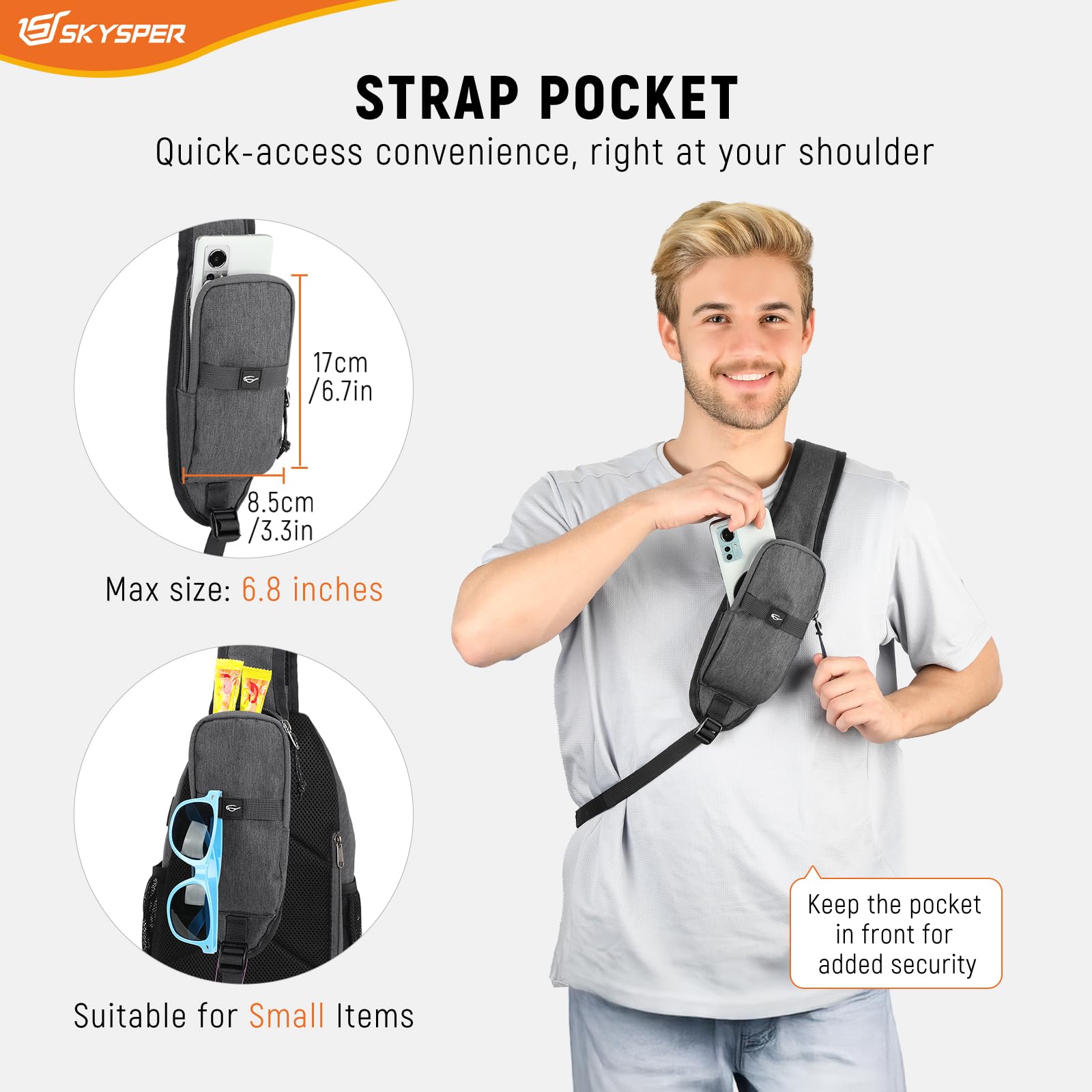 SKYSPER Zaino Monospalla con Protezione RFID, Borsello Monospalla Uomo Antifurto Borsa a Tracolla da Petto per Viaggio Passeggio Trekking