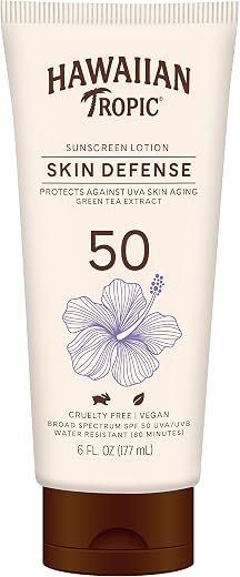 Hawaiian Tropic Antioxidant Sunscreen Lotion with Green Tea Extract SPF 50, 6 Ounce