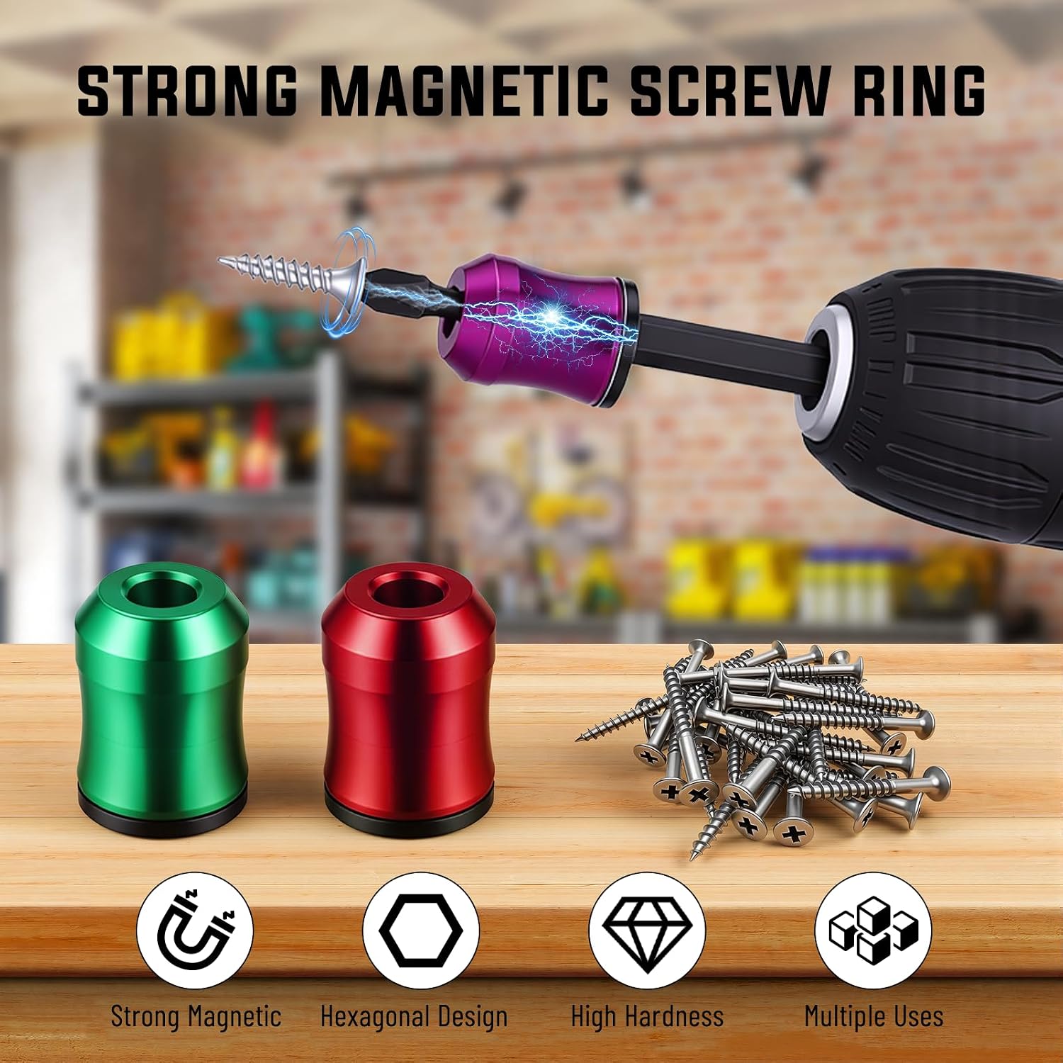 5 Pack Magnetic Screw Ring, 1/4" (6.35mm) Universal Magnetic Screw Holder for Screwdriver Bits, Removable Magnetizer & Demagnetizer Tool for Drill Bits, DIY, Mechanics & Home Repair