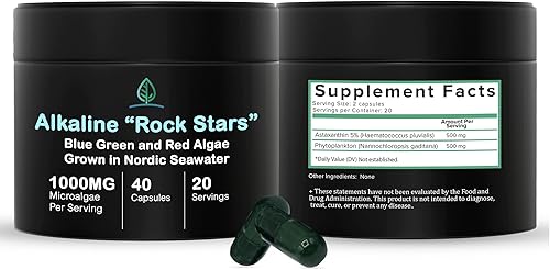 Suplemento alcalino de algas verdes y rojas 500 mg Fitoplancton marino puro más astaxantina Rico en antioxidantes clorofila y Omega 3 veganos