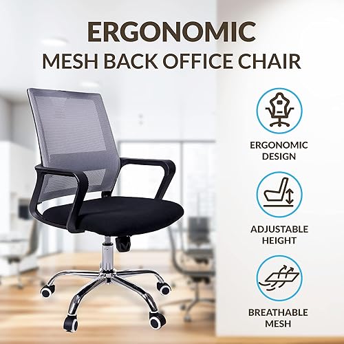 Miniatura 2 de Silla de computadora con respaldo medio, silla de oficina ergonómica de malla con soporte lumbar rectangular, silla de escritorio de oficina en