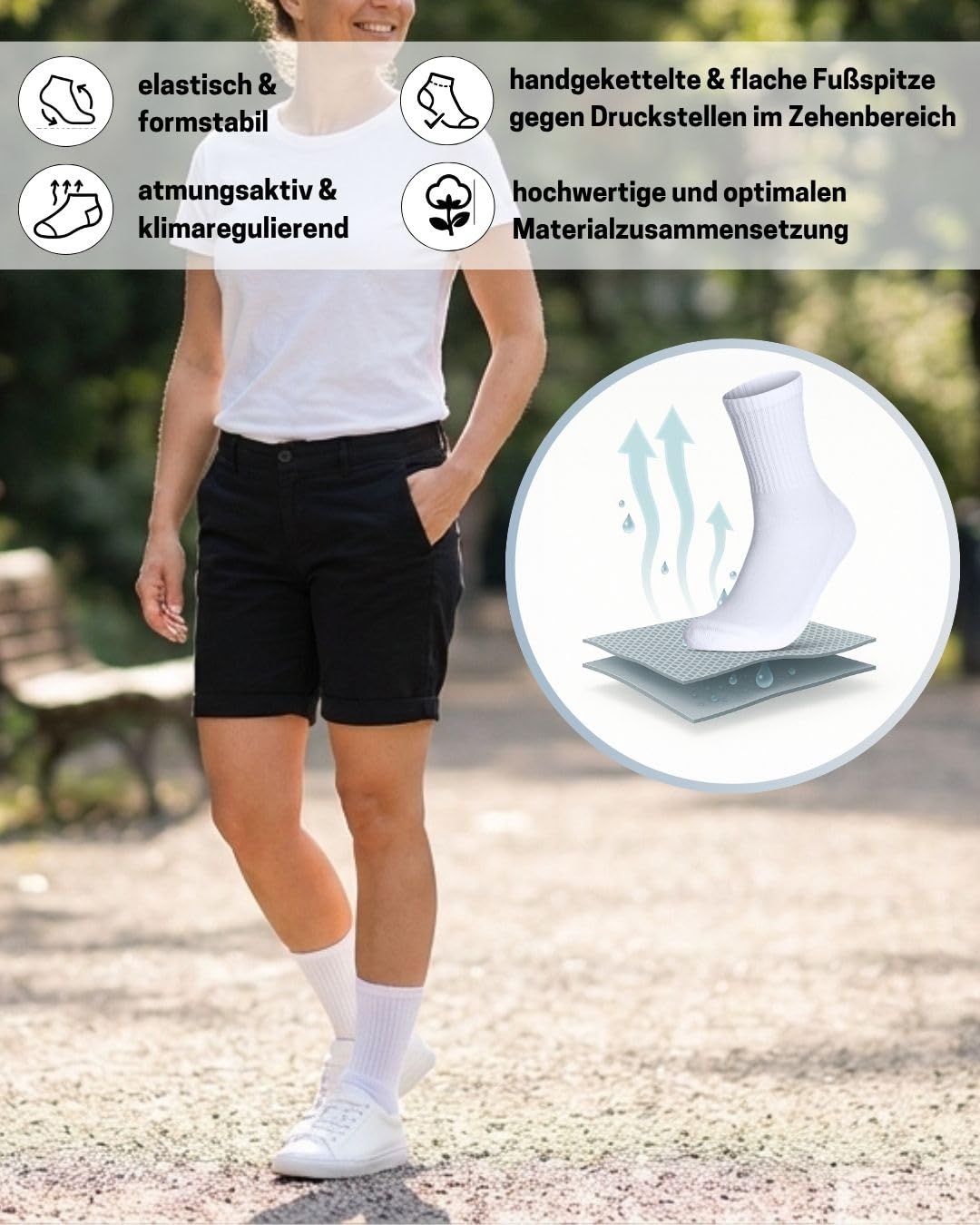 sockenkauf24 Damen Tennissocken (6 Paar) Sportsocken mit verstärkter Ferse & Fußspitze, gepolsterte Sohle Baumwolle Atmungsaktive Retro Crew Socken