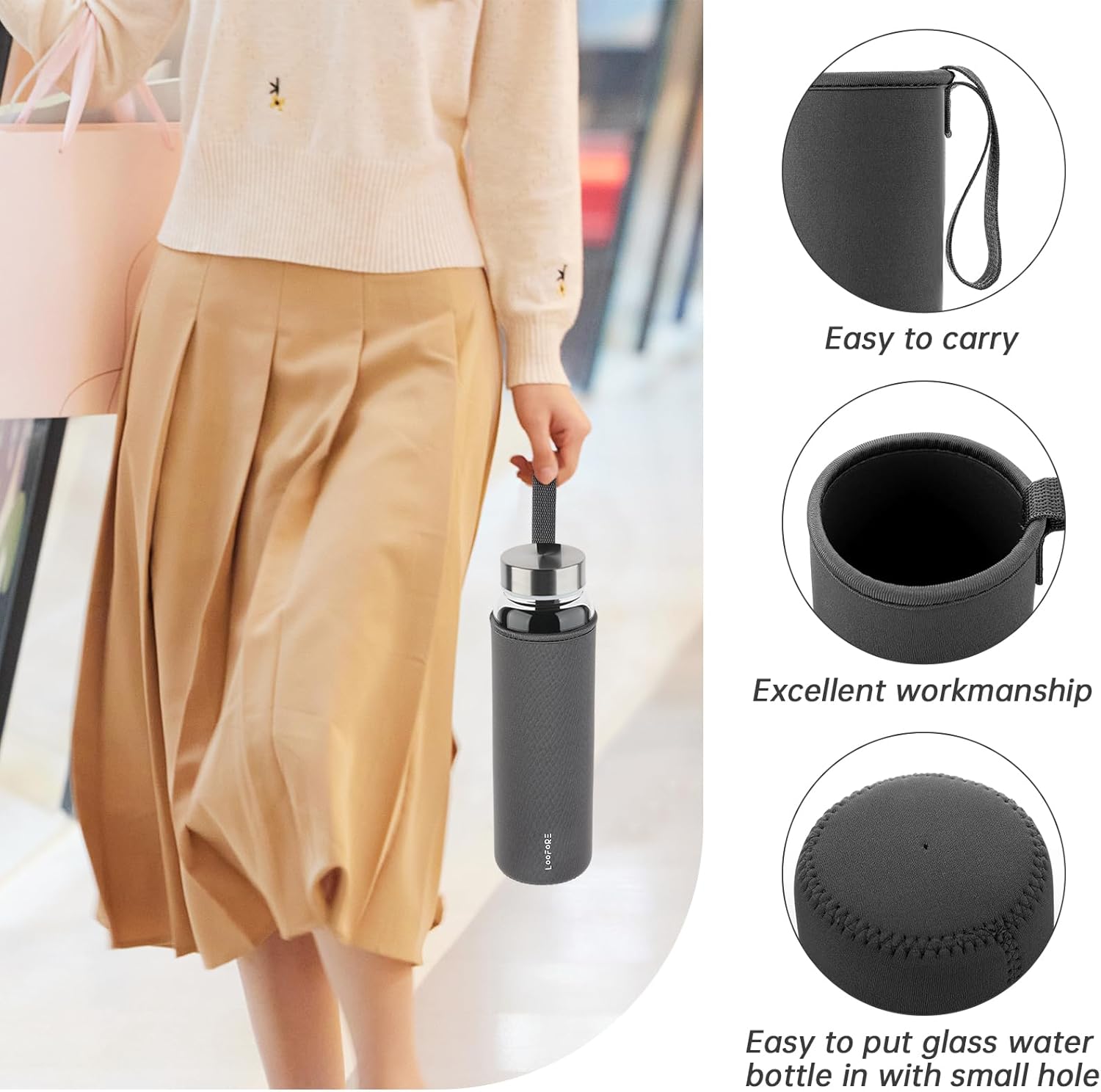 Glass Water Bottles 32 oz, 1 liter / 1000ml Wide Mouth Glass Drinking Bottles with Lids, Large Reusable Borosilicate Water Bottle for School Home Office Travel Sport Yoga Gym, 1 Pack - Image 6