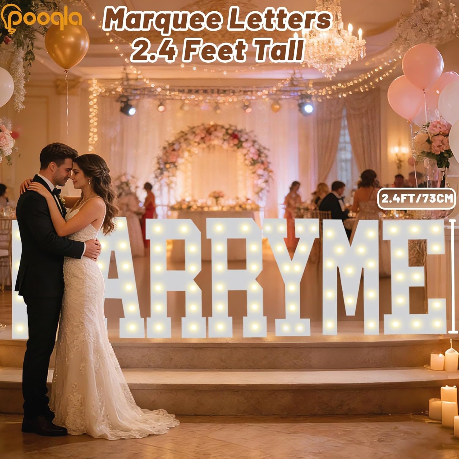 Pooqla Marry Me Light Up Letters for Proposal Decorations, 2.4FT Will You Marry Me Sign Marquee Letters for Engagement Wedding Valentine's Day